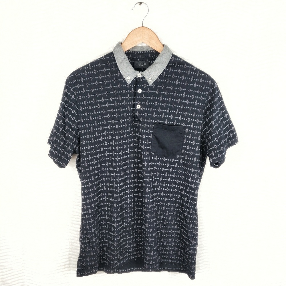 7 Diamonds Navy Blue Premium Slim Fit Polo Sz L